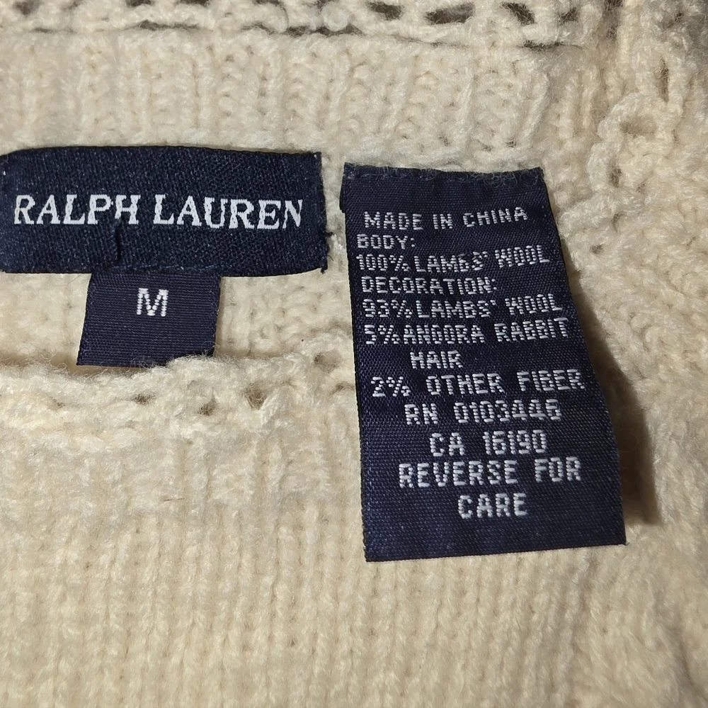 Ralph Lauren Vintage Lambs Wool Sweater with Colorful Embroidery Size M